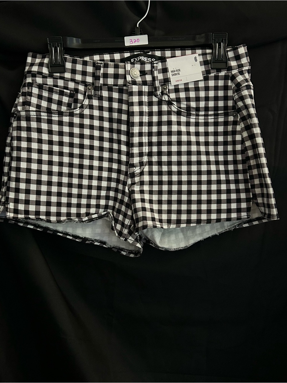Express Black & White Gingham High-Rise Stretch Shortie Shorts SZ 6 NWT - Picture 1 of 9